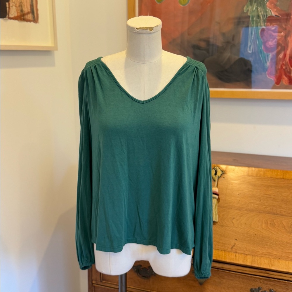 Red Haute Smocked V Neck - Pine